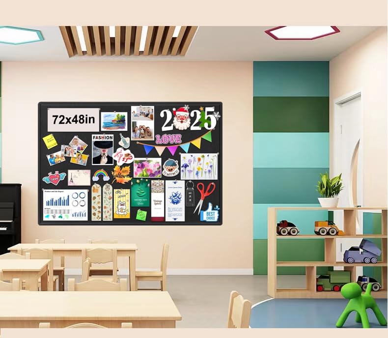 Bcabo Large Bulletin Board, Foldable 72x48 Inches Cork Board Alternative, Large Felt Board Decorative Pin Board for Wall, Foldable Photo Board Self-Adhesive Vision Board with 36 Pushpins Black - Image 4